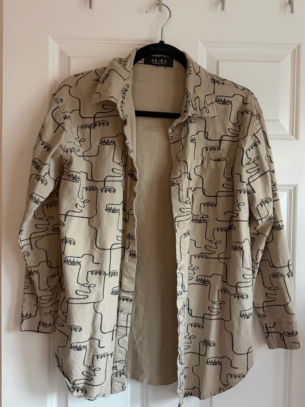 AKIRA Beige Shirt with Black Abstract Line Print
